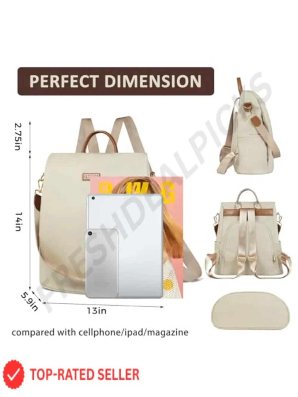 Anti Theft Nylon Convertible Backpack Purse for Women, Adjustable Straps